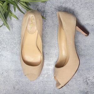 Cole Haan | Beige Texture Peep Toe Heels Pumps Size 9.5